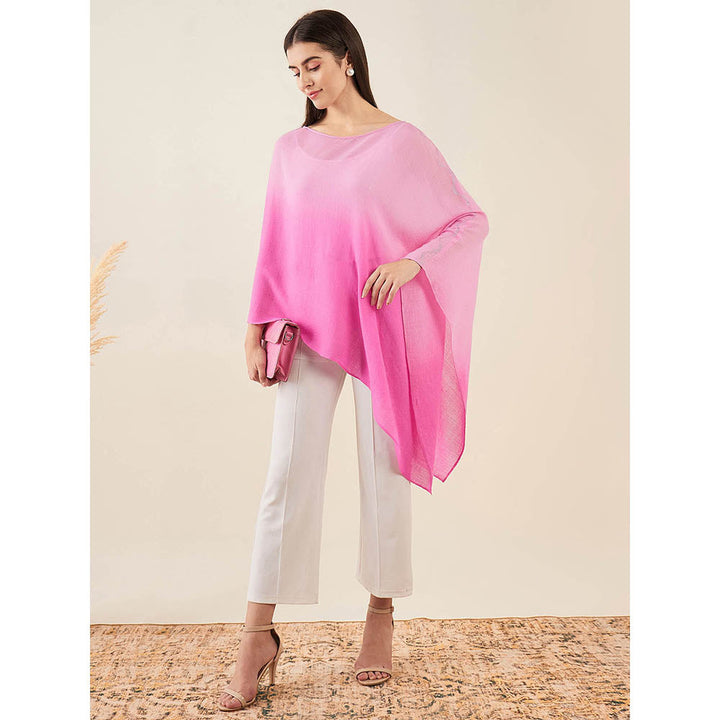 First Resort by Ramola Bachchan Candy Pink Ombre Embellished Cashmere Poncho