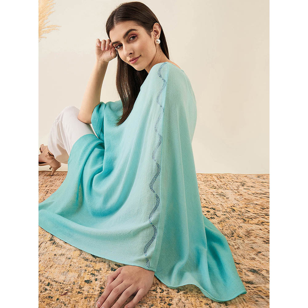 First Resort by Ramola Bachchan Mint Green Ombre Embellished Cashmere Poncho