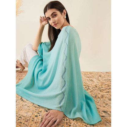 First Resort by Ramola Bachchan Mint Green Ombre Embellished Cashmere Poncho