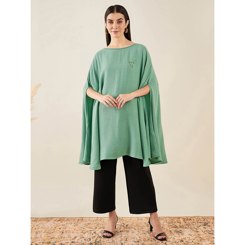 First Resort by Ramola Bachchan Seafood Green Embellished Long Cashmere Poncho