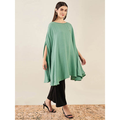 First Resort by Ramola Bachchan Seafood Green Embellished Long Cashmere Poncho