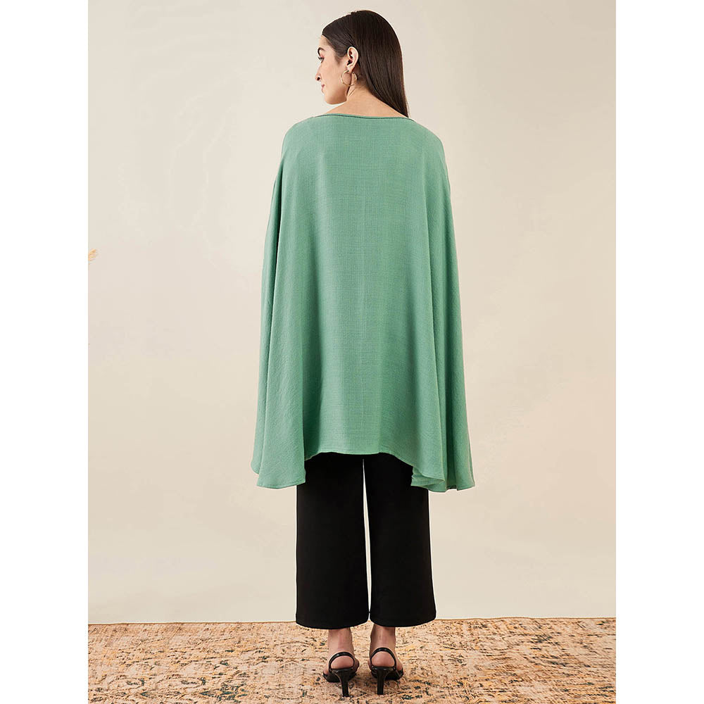 First Resort by Ramola Bachchan Seafood Green Embellished Long Cashmere Poncho