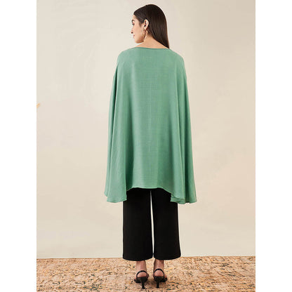 First Resort by Ramola Bachchan Seafood Green Embellished Long Cashmere Poncho