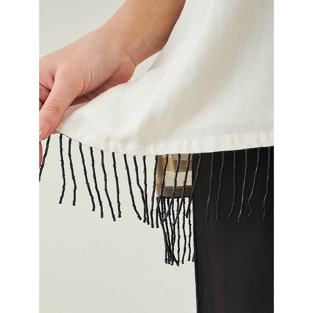 First Resort by Ramola Bachchan Off White Linen Top with Bead Lace