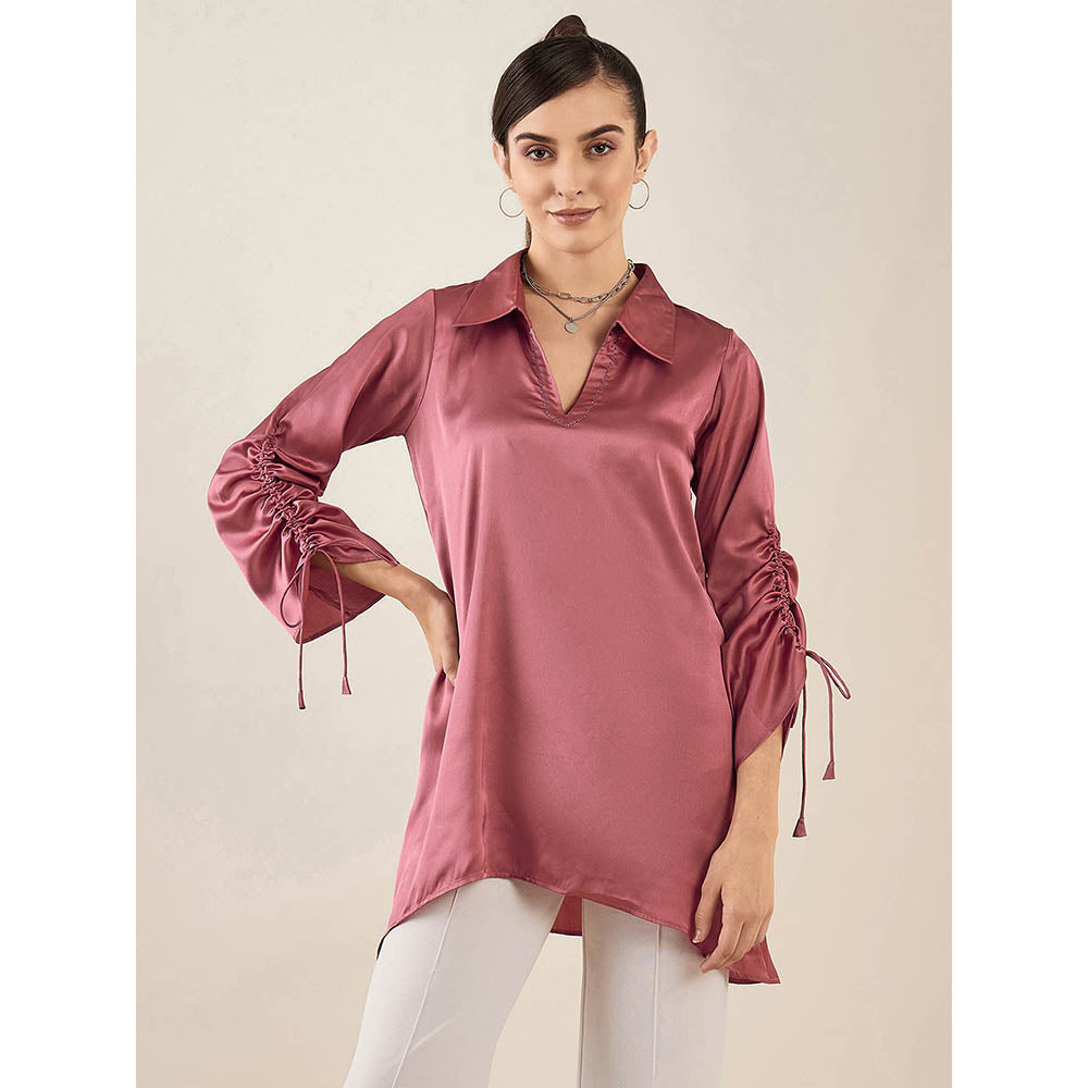First Resort by Ramola Bachchan Old Rose Gathered Sleeves Embellished Satin Tunic