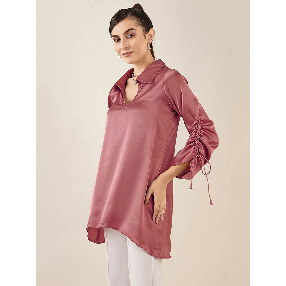 First Resort by Ramola Bachchan Old Rose Gathered Sleeves Embellished Satin Tunic