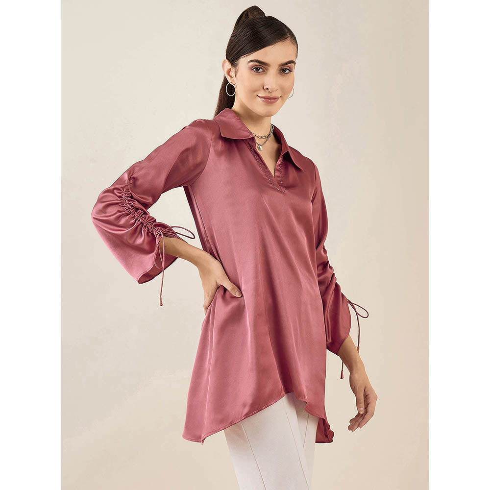 First Resort by Ramola Bachchan Old Rose Gathered Sleeves Embellished Satin Tunic