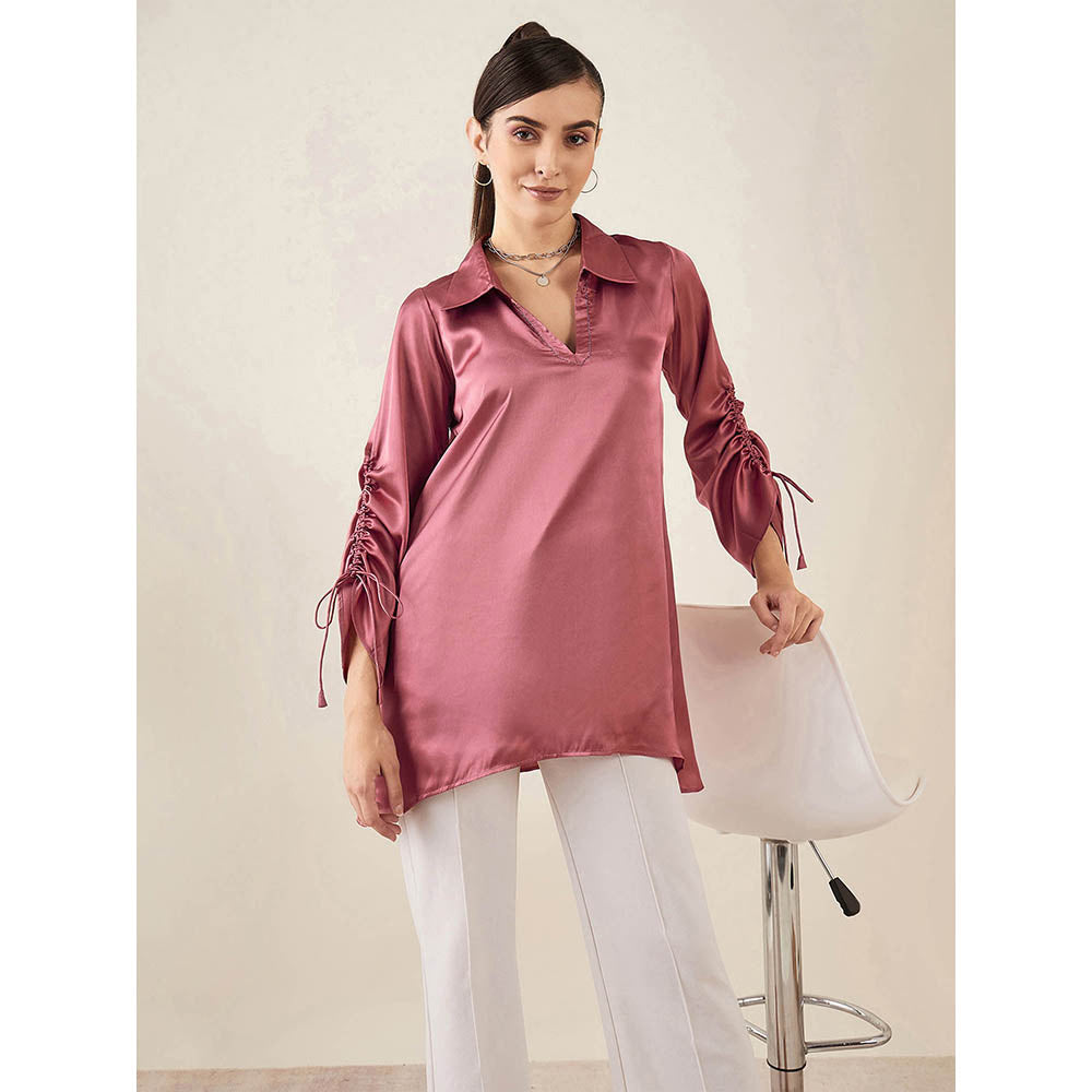 First Resort by Ramola Bachchan Old Rose Gathered Sleeves Embellished Satin Tunic