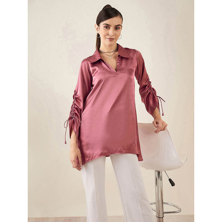 First Resort by Ramola Bachchan Old Rose Gathered Sleeves Embellished Satin Tunic
