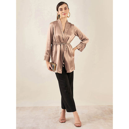 First Resort by Ramola Bachchan Hazel Brown Semi-Formal Embellished Satin Tunic