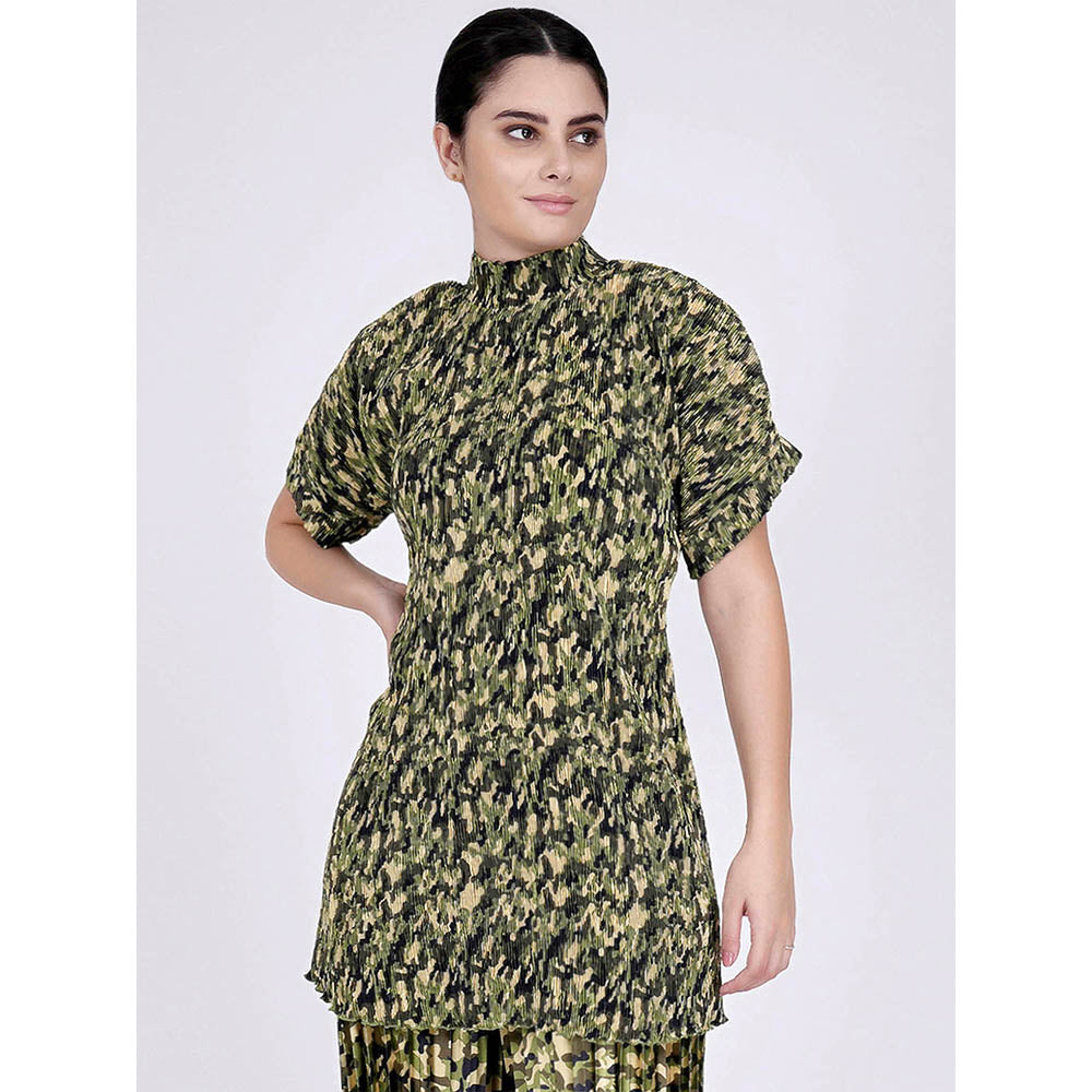 First Resort by Ramola Bachchan Forest Green Camouflage Print Top