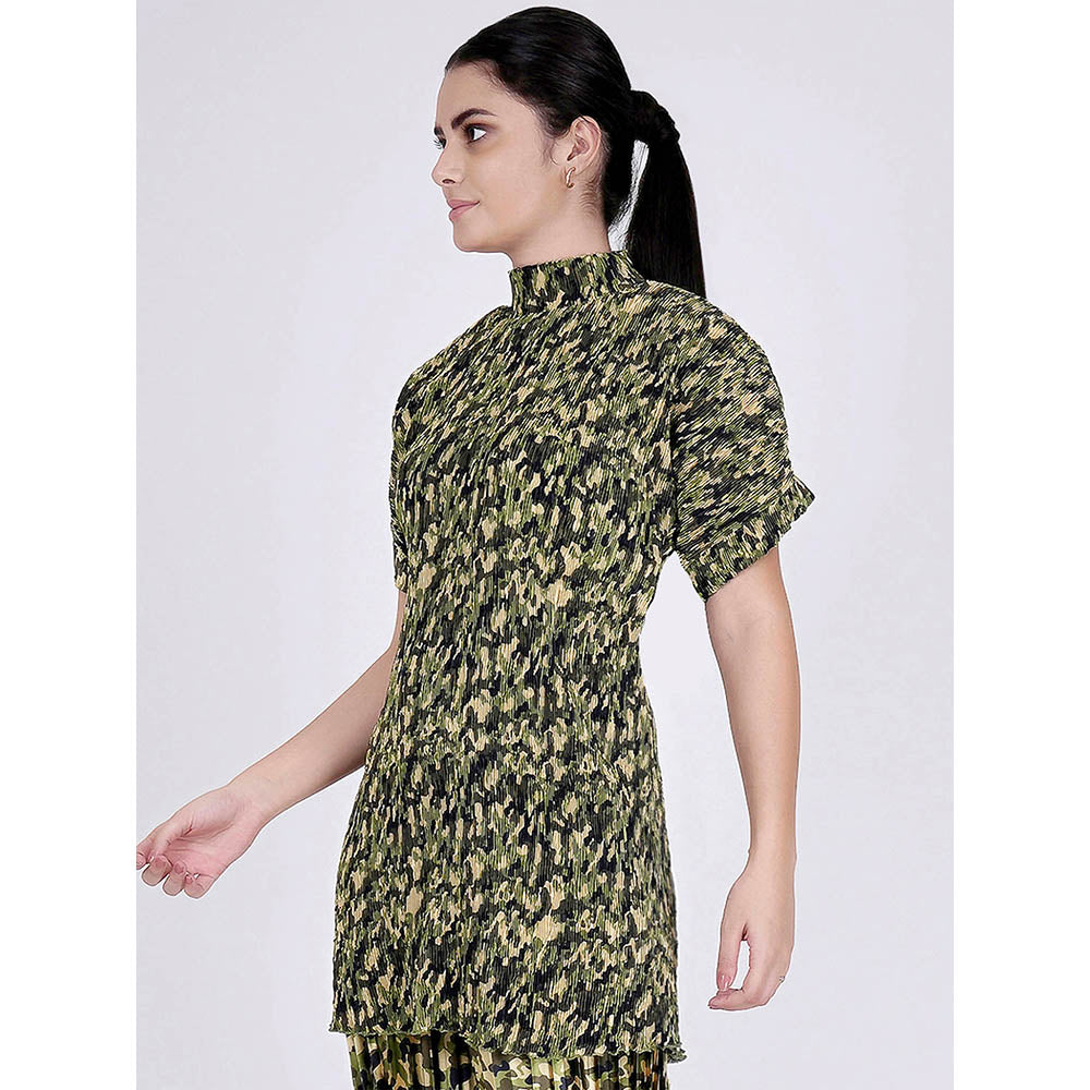 First Resort by Ramola Bachchan Forest Green Camouflage Print Top