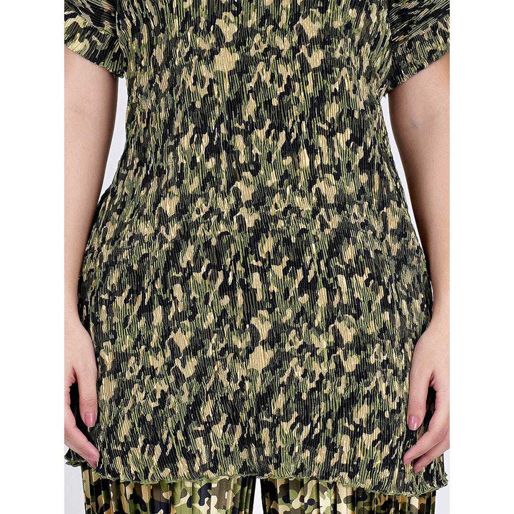 First Resort by Ramola Bachchan Forest Green Camouflage Print Top
