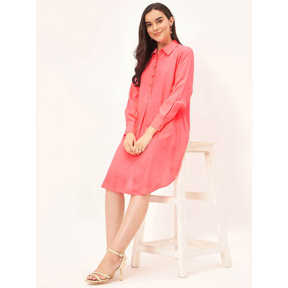 First Resort by Ramola Bachchan Pink Silk Shirt Dress