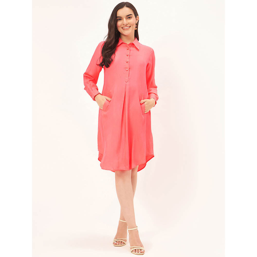 First Resort by Ramola Bachchan Pink Silk Shirt Dress