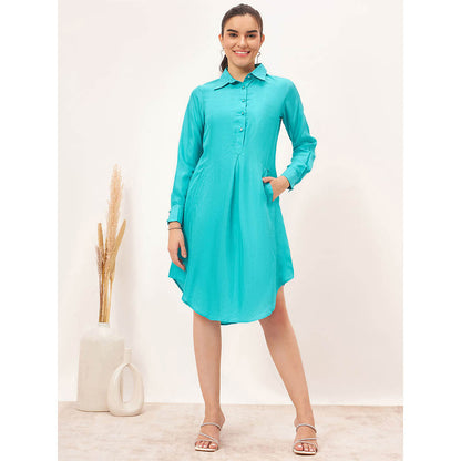 First Resort by Ramola Bachchan Teal Blue Silk Shirt Dress