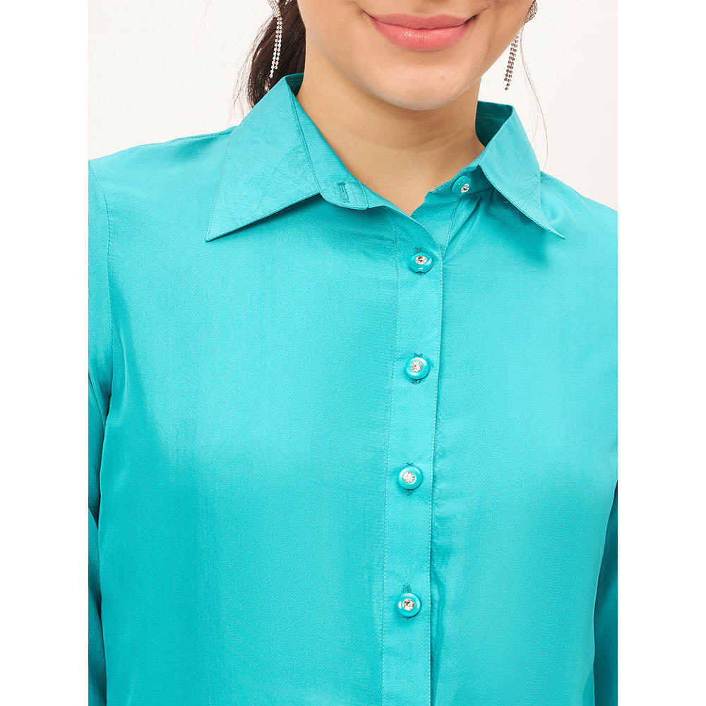 First Resort by Ramola Bachchan Teal Blue Silk Shirt Dress