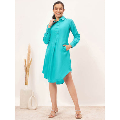 First Resort by Ramola Bachchan Teal Blue Silk Shirt Dress