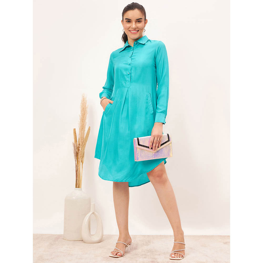 First Resort by Ramola Bachchan Teal Blue Silk Shirt Dress