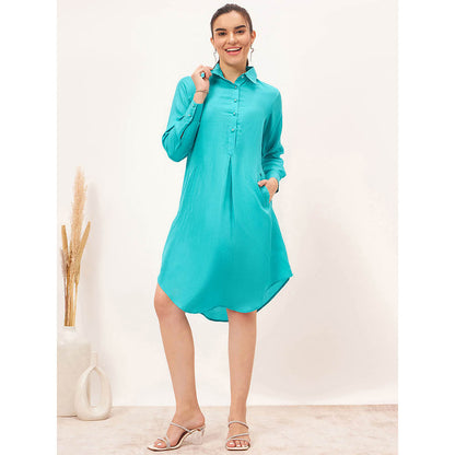 First Resort by Ramola Bachchan Teal Blue Silk Shirt Dress