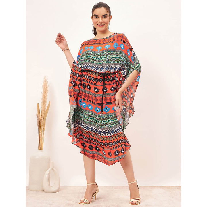 First Resort by Ramola Bachchan Multi Color Aztec Poncho Midi Dress with Belt (Set of 2)