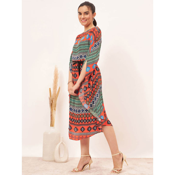 First Resort by Ramola Bachchan Multi Color Aztec Poncho Midi Dress with Belt (Set of 2)