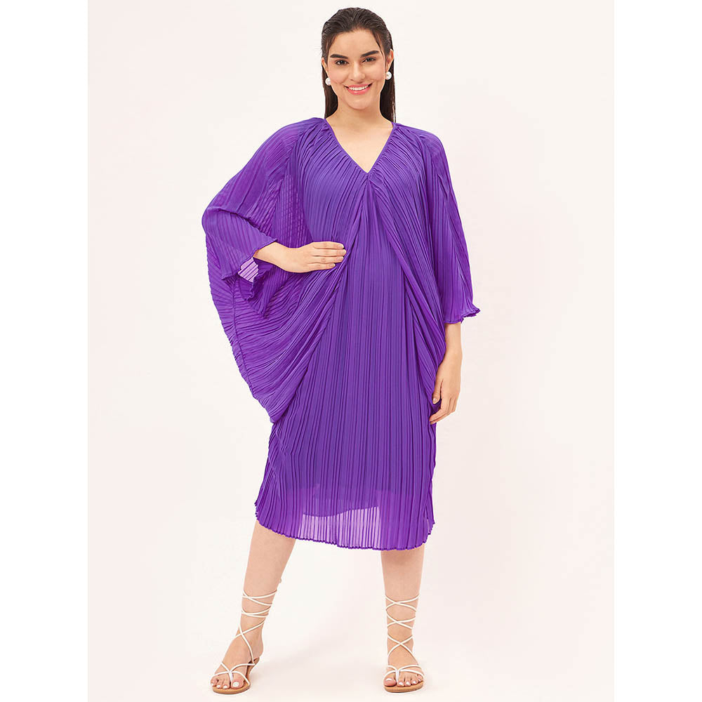 First Resort by Ramola Bachchan Bright Purple Pleated Kaftan Dress with Slip (Set of 2)