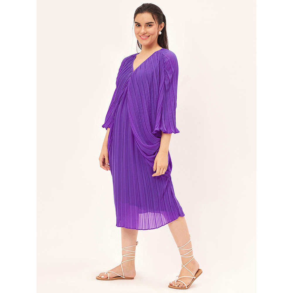 First Resort by Ramola Bachchan Bright Purple Pleated Kaftan Dress with Slip (Set of 2)