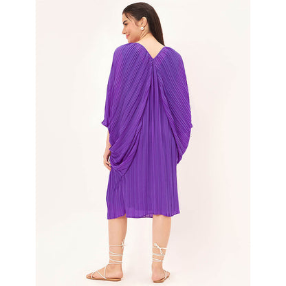 First Resort by Ramola Bachchan Bright Purple Pleated Kaftan Dress with Slip (Set of 2)