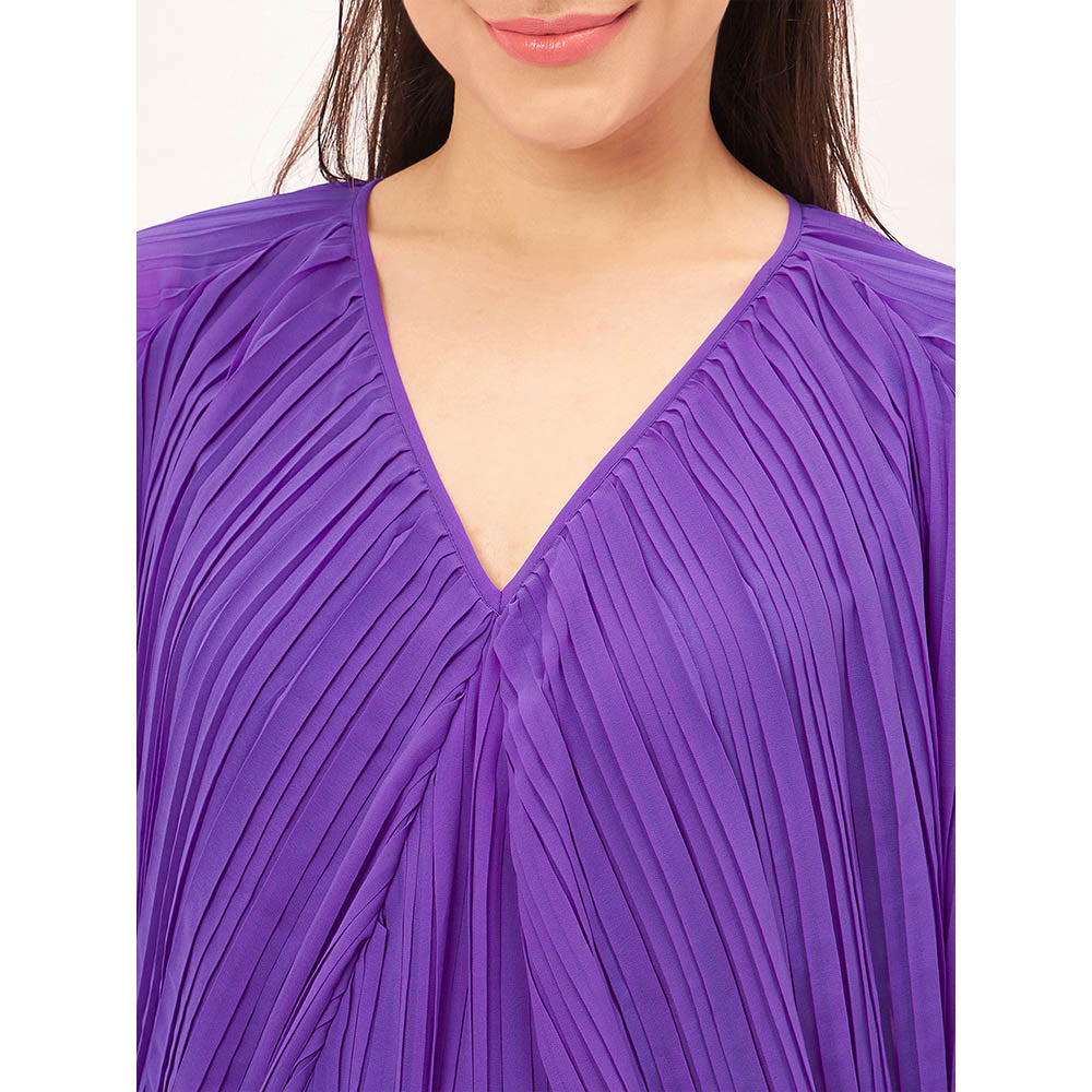 First Resort by Ramola Bachchan Bright Purple Pleated Kaftan Dress with Slip (Set of 2)