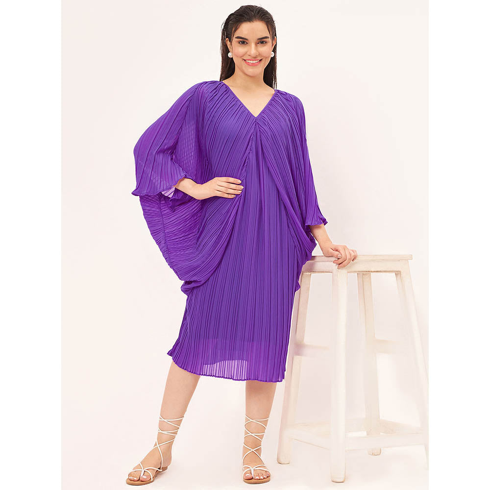 First Resort by Ramola Bachchan Bright Purple Pleated Kaftan Dress with Slip (Set of 2)