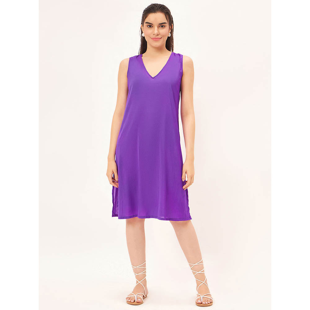 First Resort by Ramola Bachchan Bright Purple Pleated Kaftan Dress with Slip (Set of 2)