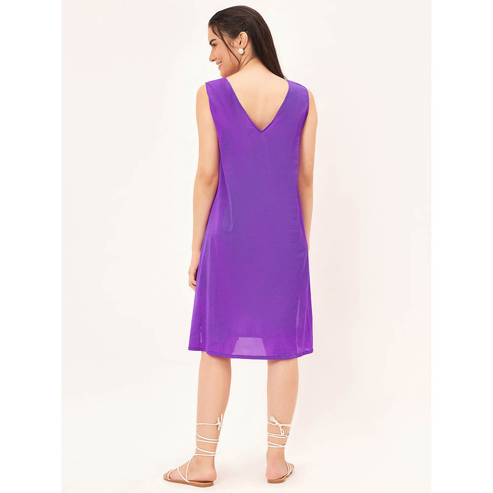 First Resort by Ramola Bachchan Bright Purple Pleated Kaftan Dress with Slip (Set of 2)