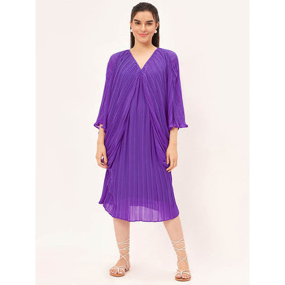 First Resort by Ramola Bachchan Bright Purple Pleated Kaftan Dress with Slip (Set of 2)
