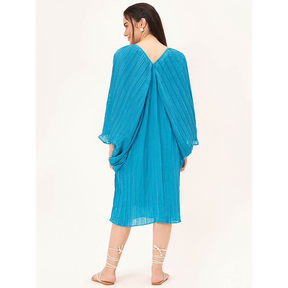 First Resort by Ramola Bachchan Turquoise Pleated Kaftan Dress with Slip (Set of 2)