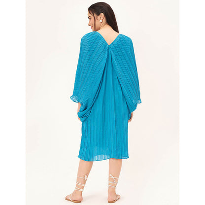 First Resort by Ramola Bachchan Turquoise Pleated Kaftan Dress with Slip (Set of 2)