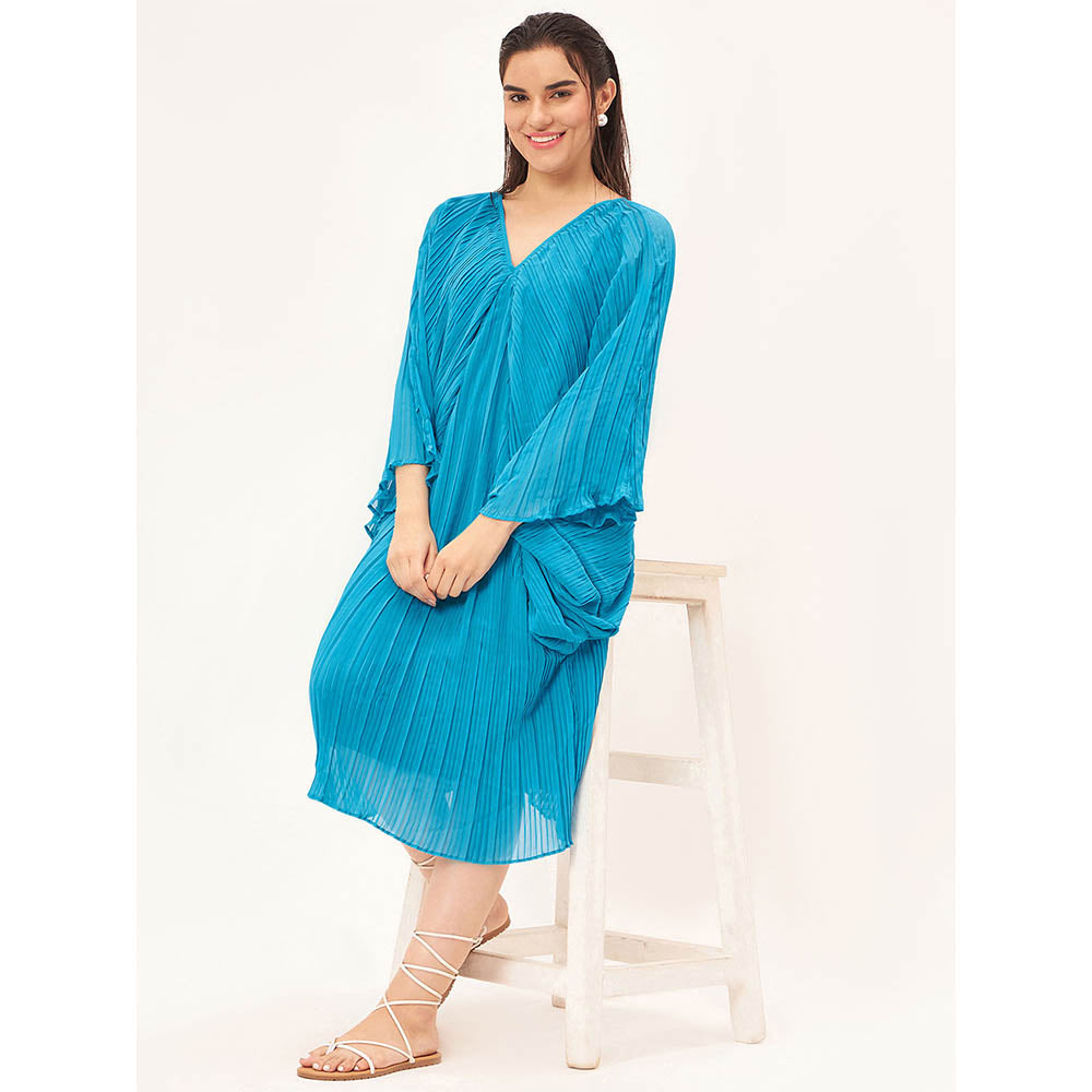 First Resort by Ramola Bachchan Turquoise Pleated Kaftan Dress with Slip (Set of 2)