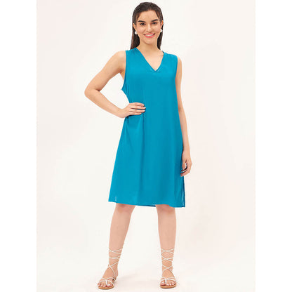 First Resort by Ramola Bachchan Turquoise Pleated Kaftan Dress with Slip (Set of 2)