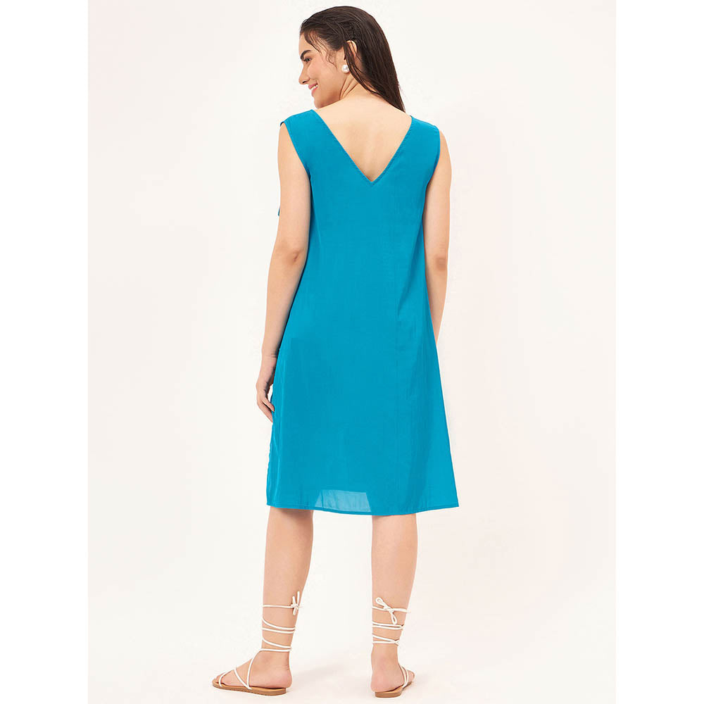 First Resort by Ramola Bachchan Turquoise Pleated Kaftan Dress with Slip (Set of 2)