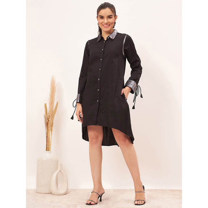 First Resort by Ramola Bachchan Black Sequined Shirt Dress