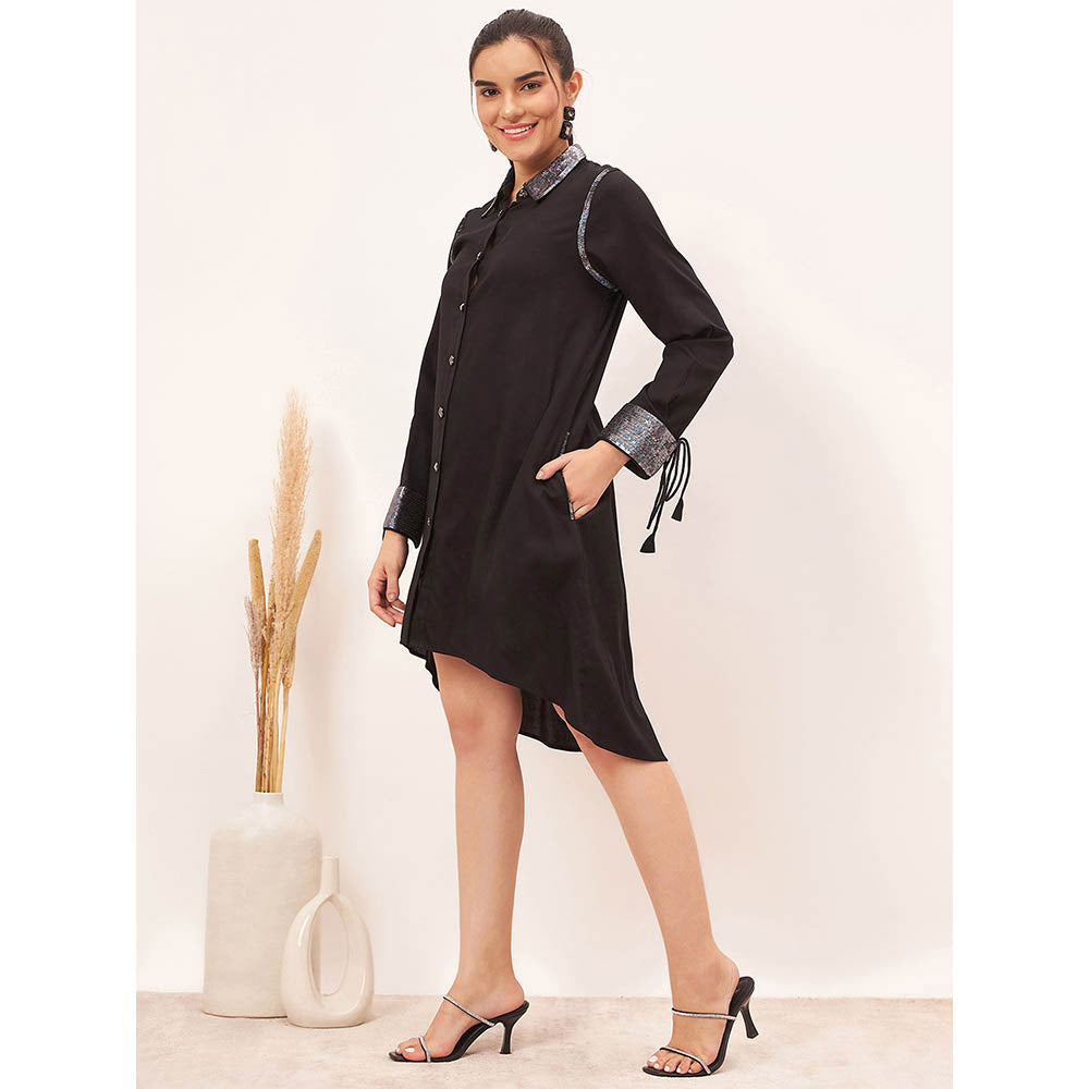 First Resort by Ramola Bachchan Black Sequined Shirt Dress