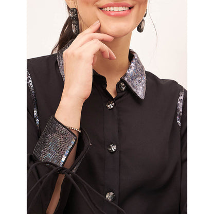 First Resort by Ramola Bachchan Black Sequined Shirt Dress