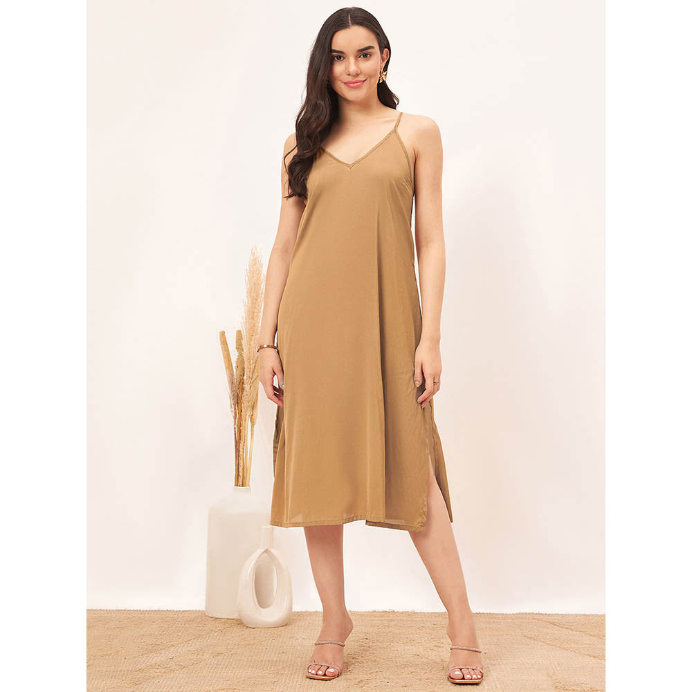 First Resort by Ramola Bachchan Hazel Brown A-Line Dress with Bead Lace & Slip (Set of 2)