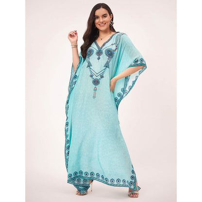 First Resort by Ramola Bachchan Sky Blue Pearl Full Length Kaftan Maxi Dress