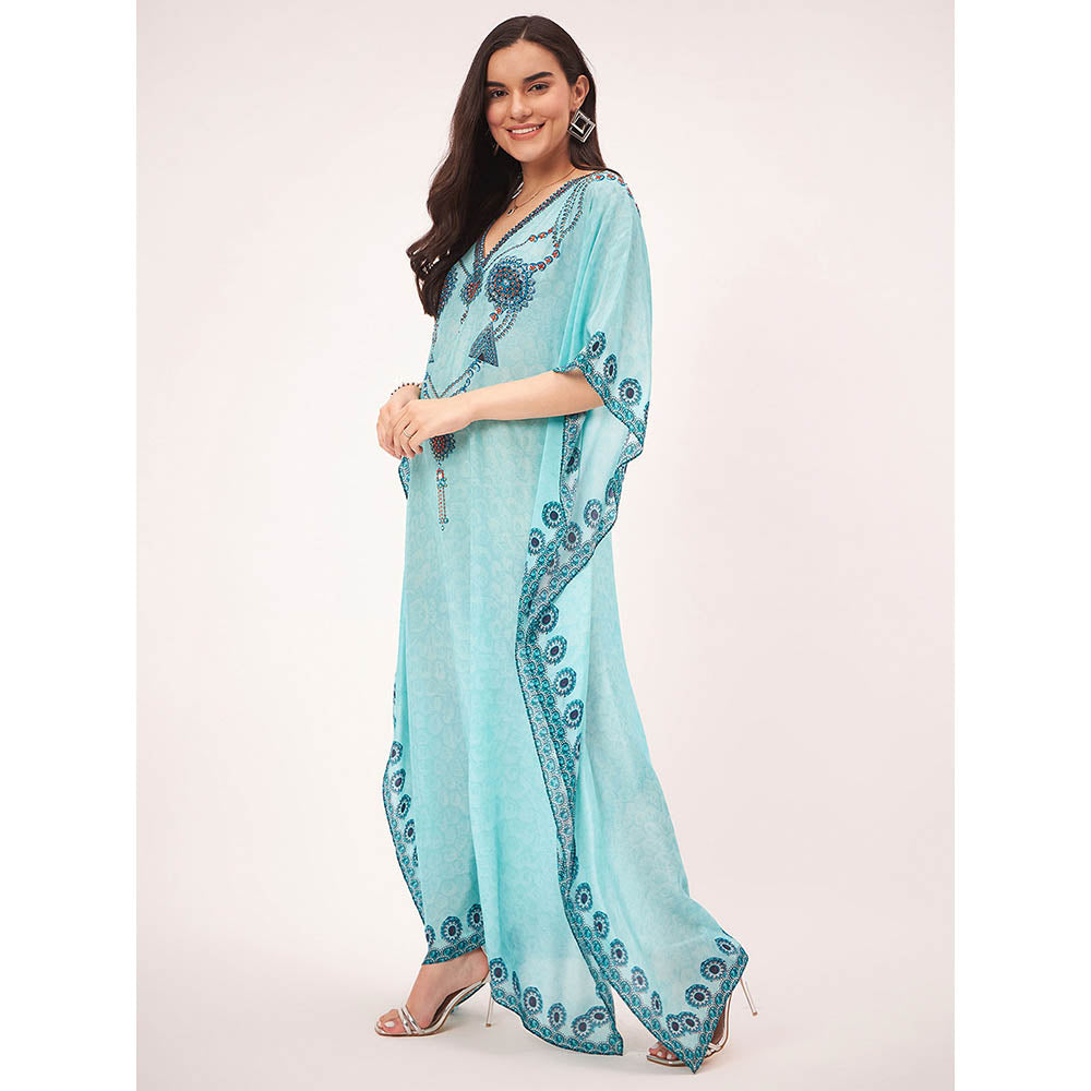 First Resort by Ramola Bachchan Sky Blue Pearl Full Length Kaftan Maxi Dress