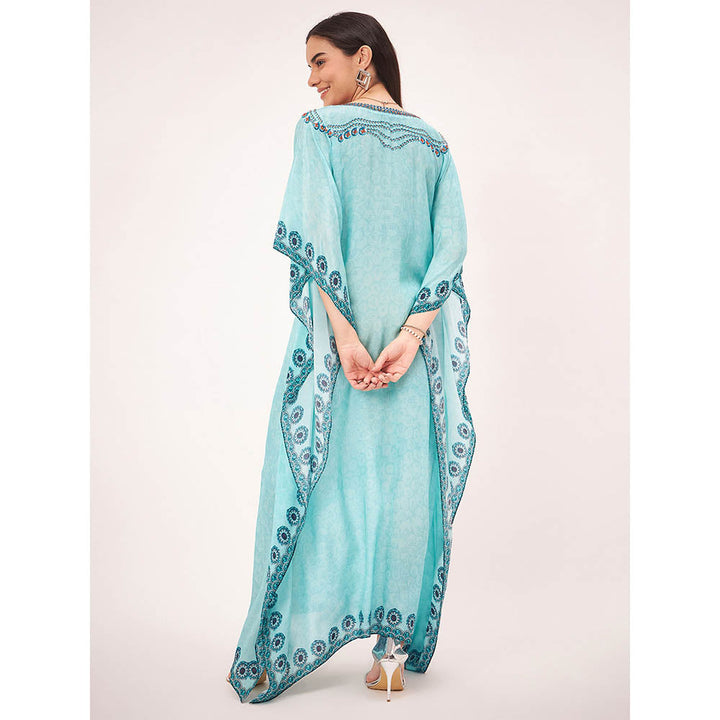 First Resort by Ramola Bachchan Sky Blue Pearl Full Length Kaftan Maxi Dress