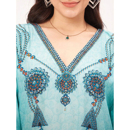 First Resort by Ramola Bachchan Sky Blue Pearl Full Length Kaftan Maxi Dress