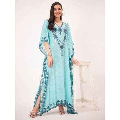 First Resort by Ramola Bachchan Sky Blue Pearl Full Length Kaftan Maxi Dress