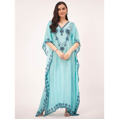 First Resort by Ramola Bachchan Sky Blue Pearl Full Length Kaftan Maxi Dress
