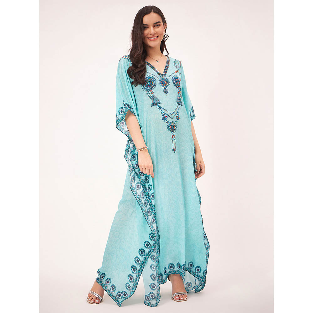 First Resort by Ramola Bachchan Sky Blue Pearl Full Length Kaftan Maxi Dress